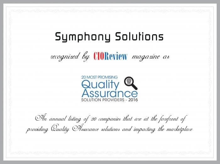Symphony Solutions shortlisted for 20 Most Promising Quality Assurance Solution Providers 2016 Ranking by CIOReview