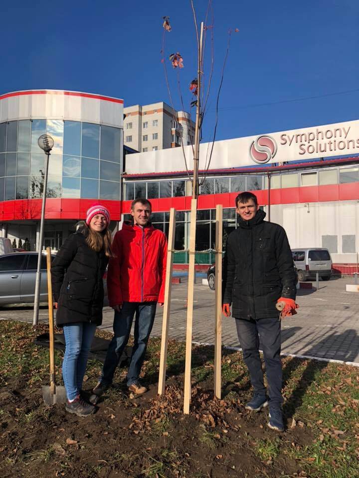 planting trees in front of Lviv Office